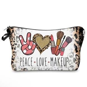 Leopard Animal Print Peace and Love Makeup Bag